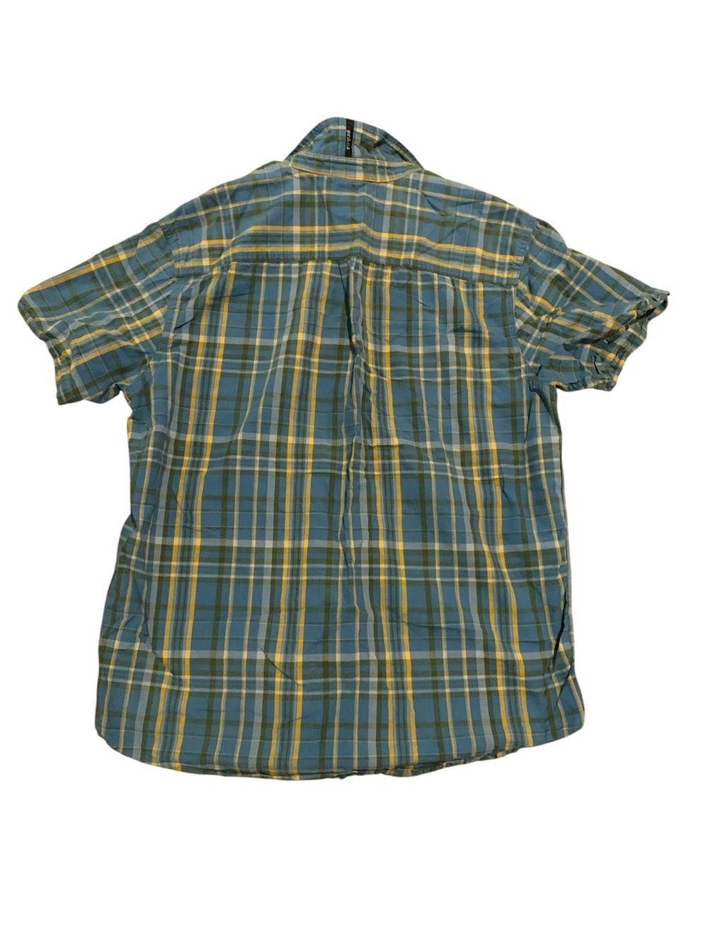 PrAna Organic Cotton Plaid Button Up Shirt Large Blue Green Hiking Outdoor Camp - Picture 2 of 8